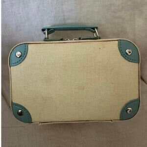 Pottery Barn Audrey Jewelry Box Suitcase Ivory Blue Vintage Style initial D 6x4”